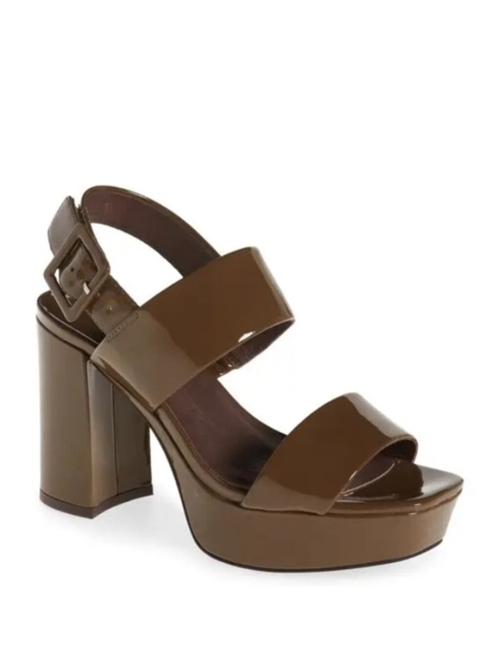 JEFFREY CAMPBELL AMMALY BROWN PATENT LEATHER PLATFORM HEELS SANDALS